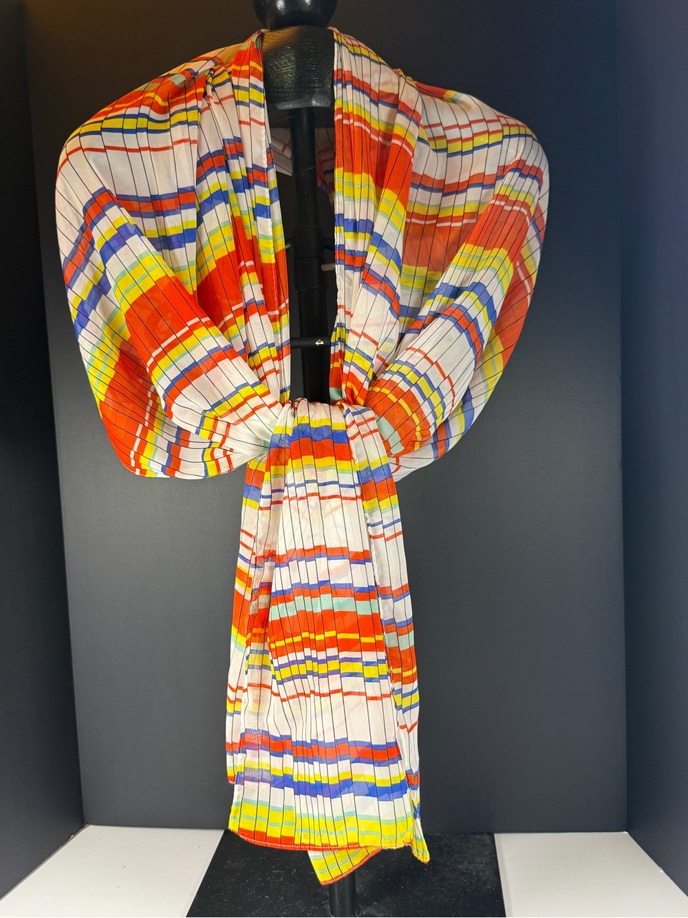 2CHIC Retro Sheer Multi-Color Striped Grid Rectangular Scarf